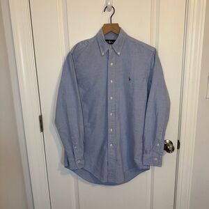 Vintage Ralph Lauren Chambray Shirt Mens L Blue 100% Cotton Flesh Pony 14.5-32